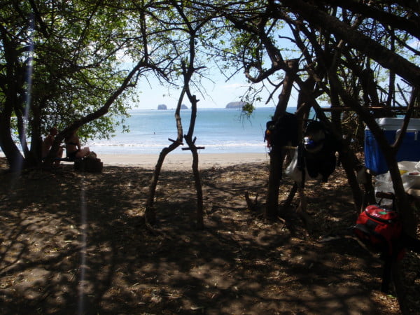 Picinic under the trees on deserted Playa Zapotal